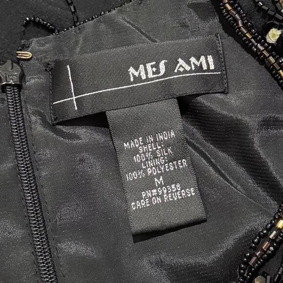 VTG 90s Mes Ami Black Silk & Shifty Gold Floral Floral Whimsy Beaded Sequin Top - Picture 8 of 8